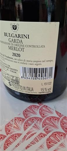 Vin Rouge sec Bulgari 2020 Italie Lombardie Garda