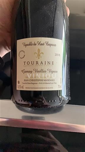 Vin Rouge sec Gamay Vieilles Vignes Vignoble Du Haut Bagneux 2018 France Vallée de la Loire Touraine