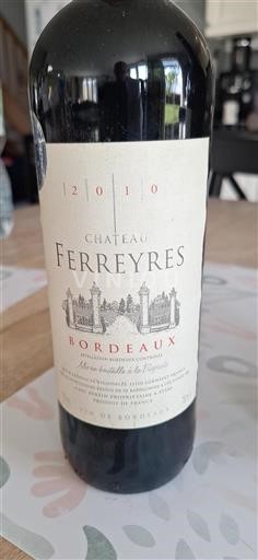Vin Rouge sec Château Ferreyres 2010 France Bordeaux AOC