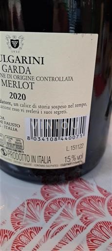 Vin Rouge sec Bulgarini 2020 Italie Lombardie Garda