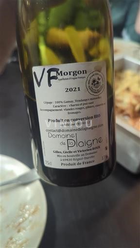 Vin Rouge sec VF Domaine Plaigne 2021 France Beaujolais Morgon