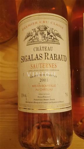 Bordeaux Sauternes Premier Cru Château Sigalas Rabaud 2001