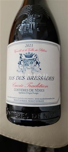Vin Rouge sec Cuvée Tradition Mas des Bressades 2021 France Vallée du Rhône Costières-de-nîmes