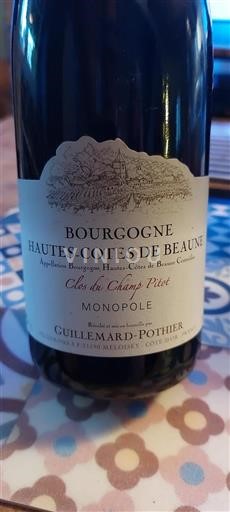 Burgundi Beaunen Ylämaat Grand Cru Guillemard Pothier Clos du Champ Pitot 2018