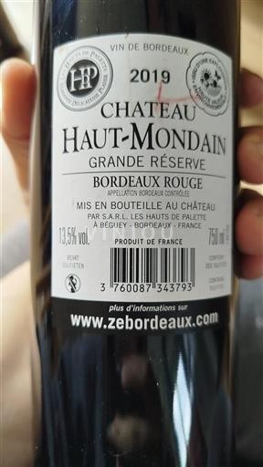 Bordeaux Château Hautmondain Grande Réserve 2019