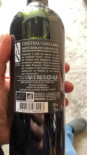 Bordeaux Saint-Émilion Grand Cru Château Gaillard 2016