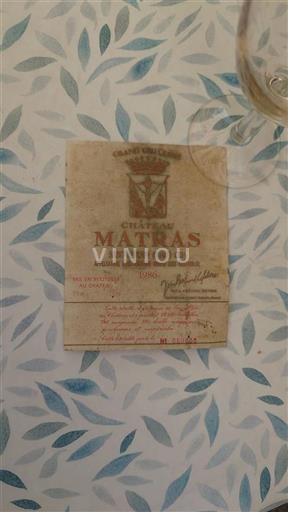 Bordeaux Saint-Émilion Grand Cru Grand Cru Château Matras 1986