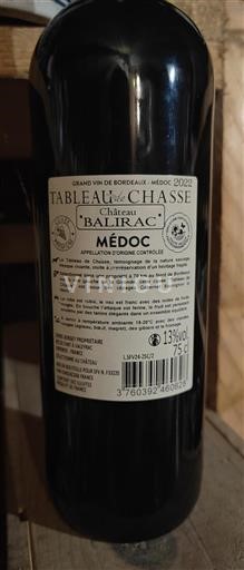 Bordeaux Médoc Château Balirac Tableau de Chasse 2022