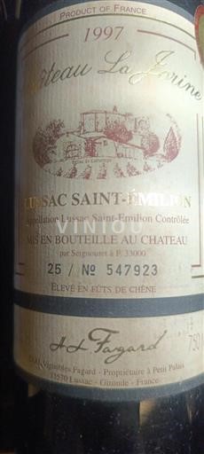 Bordeaux Lussac-saint-émilion Château La Jorine 1997