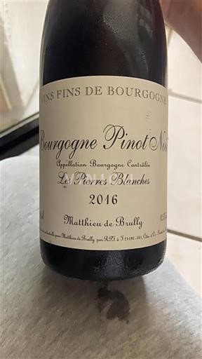 Vin Rouge sec Les Pierres Blanches Matthieu de Brully 2016 France Bourgogne AOC