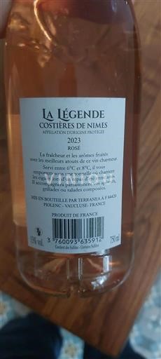 Vin Rosé sec La Légende Terranéa 2023 France Vallée du Rhône Costières-de-nîmes