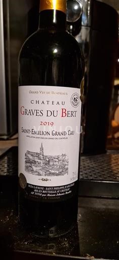 Vin Rouge sec Château Graves du Bert 2019 France Bordeaux Saint-Émilion Grand Cru Grand Cru