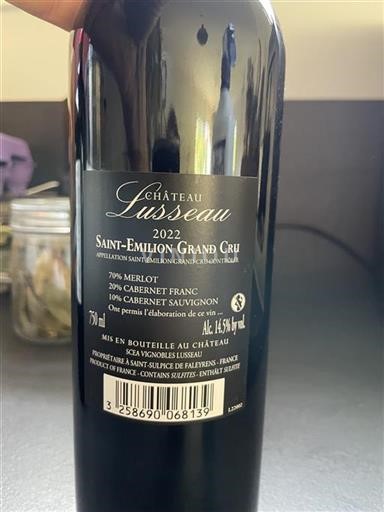 Burdeos Saint-Émilion Gran Cru Grand Cru Lusseau 2022