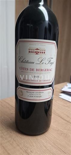 Vin Rouge sec Château Le Fagé 1998 France Sud-Ouest Côtes-de-bergerac AOC