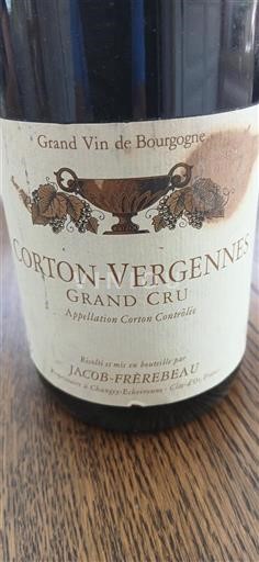 Vin Rouge sec Corton-Vergennes Jacob-Frerebeau Non millésimé France Bourgogne Corton AOC Grand Cru