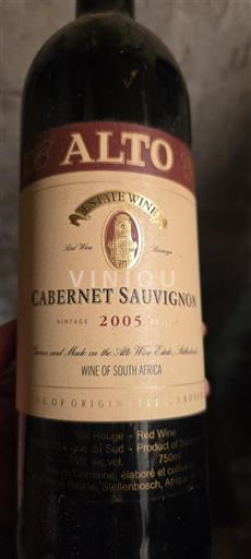 Vin Rouge sec Cabernet Sauvignon Alto Wine Estate 2005 Afrique du Sud Région côtière Stellenbosch