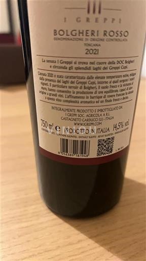 Toscane Bolgheri I Greppi Bolgheri Rosso 2021