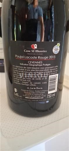Languedoc og Roussillon Cévennes Cave St Maurice Poujol Lacoste Rouge 2015