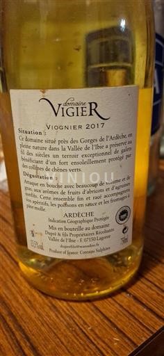 Alpes e regiões Ródano Ardèche Domaine Vigier Viognier 2017
