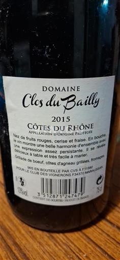 Rhône-dalen Côtes-du-Rhône Clos Du Bailly 2015