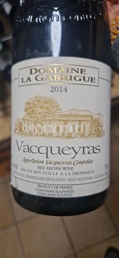 Valle del Rodano Vacqueyras Domaine La Garrigue 2014