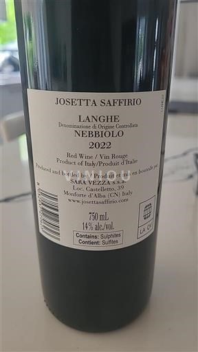 Piedmont Wines Langhe Josetta Saffirio Nebbiolo 2022