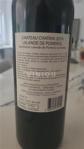 Burdeos Lalande-de-Pomerol Château Chatain 2019