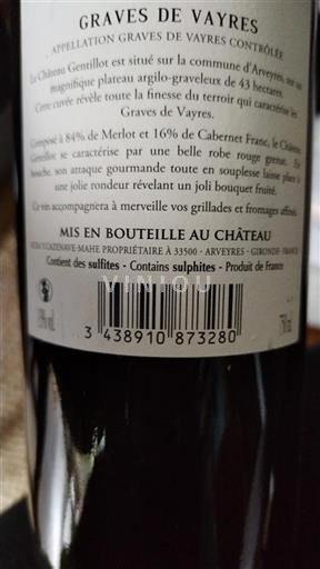 Bordeaux Graves-de-vayres Château Gentillot Non Millésimé