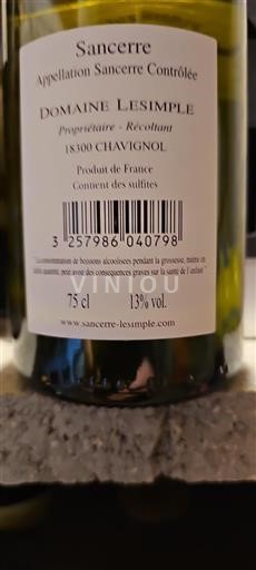 Vallée de la Loire Sancerre Domaine Lesimple Non Millésimé