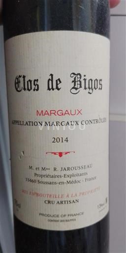Burdeos Margaux Clos de Bigos 2014