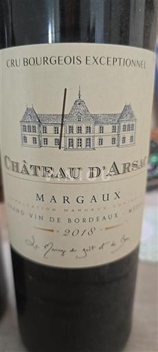 Bordeaux Margaux Cru Bourgeois Exceptionnel Château Arsac 2018
