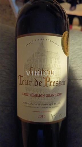Vin Rouge sec Château Tour de Pressac 2016 France Bordeaux Saint-Émilion Grand Cru