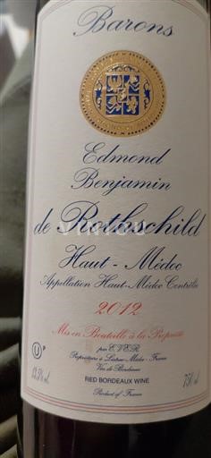 Bordeaux Haut-Médoc Barons Edmond Benjamin de Rothschild 2012