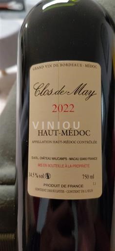 Bordeaux Haut-Médoc Château Maucamps Clos de May 2022