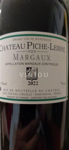 Bordeaux Margaux Château Piche-Leibre 2022