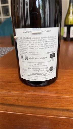 Alsácia Grand Cru Domaine Valentin Zusslin Clos Liebenberg Monopole 2016