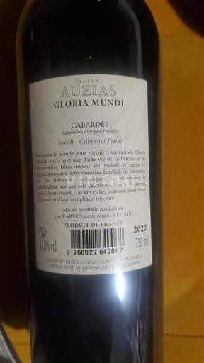 Languedoc Cabardès Auzias Gloria Mundi 2022