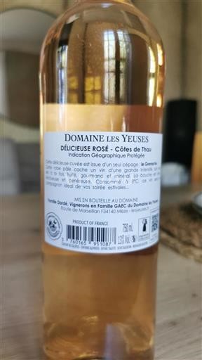 Languedoc et Roussillon Côtes de Thau Domaine Les Yeuses Délicieuse Rosé Non Millésimé