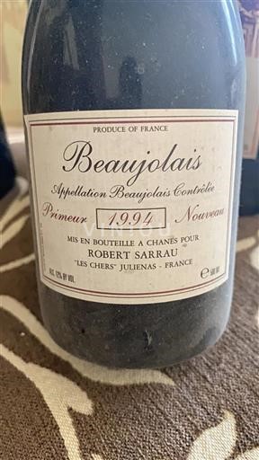 Vin Rouge sec Primeur Nouveau Robert Sarrau 1994 France Beaujolais AOC
