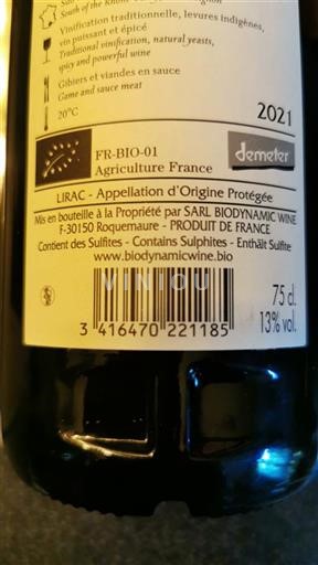 Rhônetal Lirac Biodynamic Wine 2021