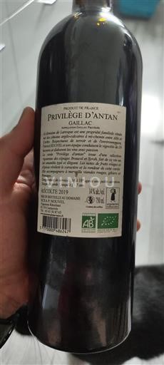 Vin Rouge sec Privilège d'Antan Domaine Larroque 2019 France Sud-Ouest Gaillac