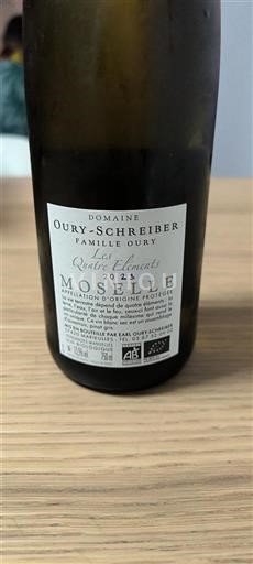 Vin Blanc sec Les Quatre Éléments Domaine Oury-Schreiber 2023 France Lorraine Moselle