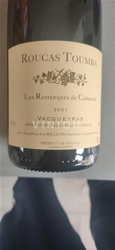 Rhône Valley Vacqueyras Roucas Toumba Les Restanques de Cabassole 2021