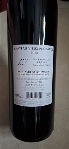 Bordeaux Montagne-Saint-Émilion Château Vieux Plaisance 2020