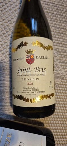 Vin Blanc sec Jean-Michel Daulne 2021 France Bourgogne Saint-Bris