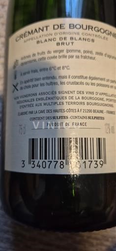 Vin Effervescent Blanc sec Blanc de Blancs Non millésimé France Bourgogne Crémant-de-bourgogne
