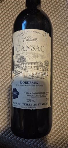 Vin Rouge sec Château Cansac 1999 France Bordeaux