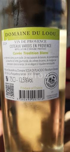 Provence Coteaux Varois en Provence Domaine Loou Tradition Blanc 2024