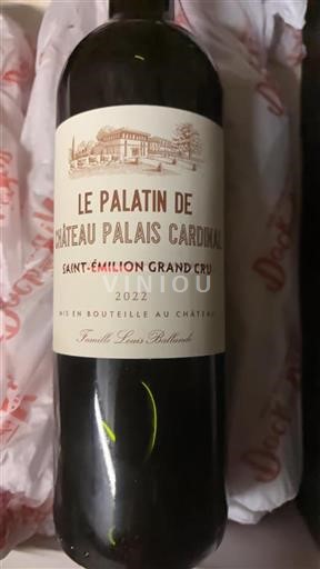 Vin Rouge sec Le Palatin Château Palais Cardinal 2022 France Bordeaux Saint-Émilion Grand Cru AOC Grand Cru