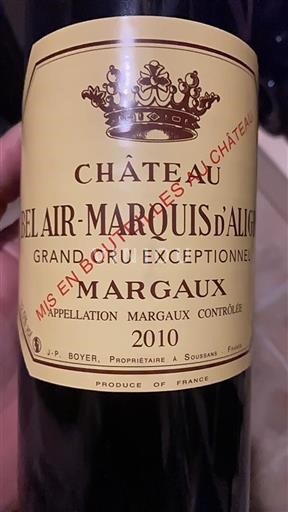 Bordeaux Margaux Grand Cru Bel Air-Marquis Aligre Grand Cru Exceptionnel 2010